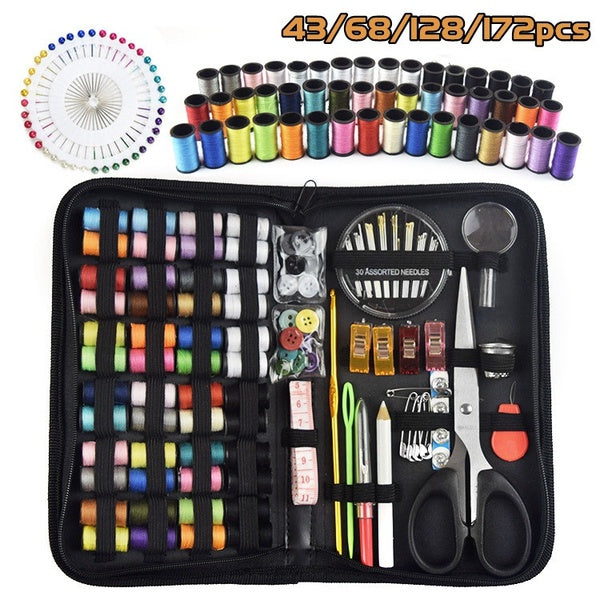 43-68-129-172Pcs-set Portable Household Sewing Kit Box DIY Embroidery Handwork Tool Needles Thread Scissor Set Home Supplies Travel Accessories Gift