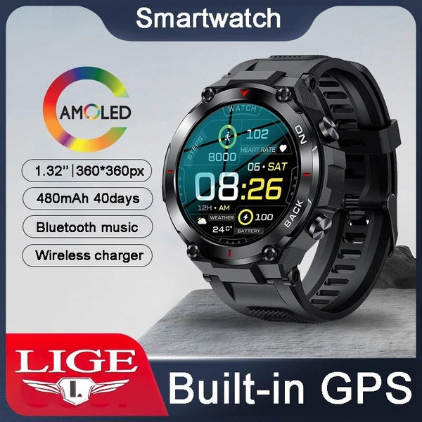 2022 plus récent LIGE GPS montre intelligente 360AMOLED écran HD montre de sport de plein air pour hommes étanche Fitness 24 heures fréquence cardiaq