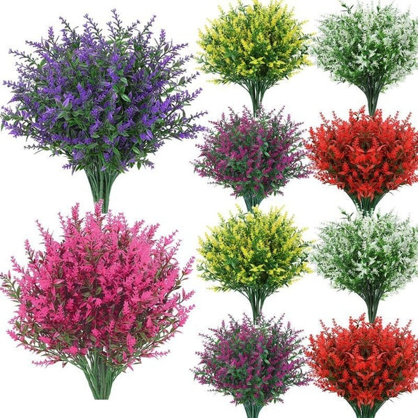 Artificial Lavender Fake Flowers UV Resistant Shrubs Plants No Fade Faux Plastic Greenery for Hanging Plants Garden Porch Window Box Home Wedding Pat