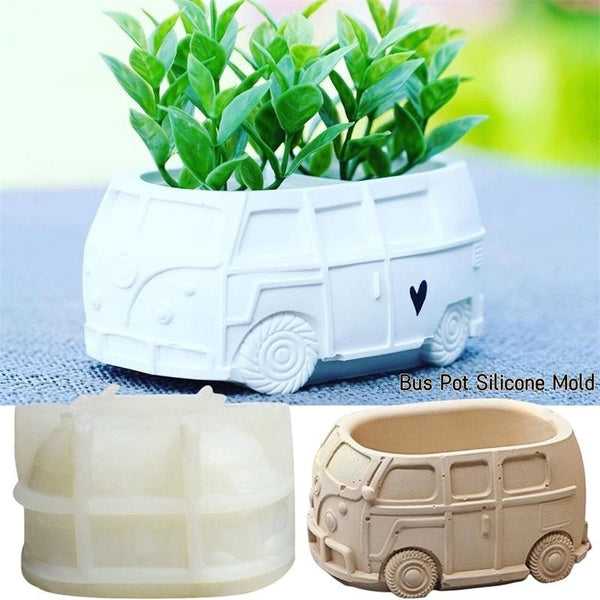 DIY Small Bus Shape Flower Plants Pot Silicone Mold