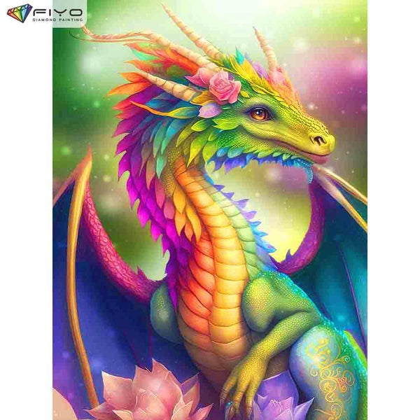 FIYO Dragon DIY 5D Diamond Painting Full Drill with Number Kits Home and Kitchen Fashion Cross Stitch Embroidery Paintings Canvas Pictures Wall Decor