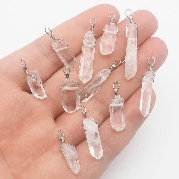 10pcs Irregular Clear Quartz Pendant Transparent Crystal Stone Charms for Diy Earrings Necklace Jewelry Making Accessories