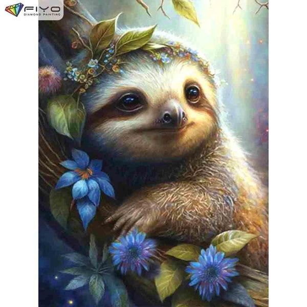 FIYO Sloth DIY 5D Diamond Painting Full Drill with Number Kits Home and Kitchen Fashion Cross Stitch Embroidery Paintings Canvas Pictures Wall Decora