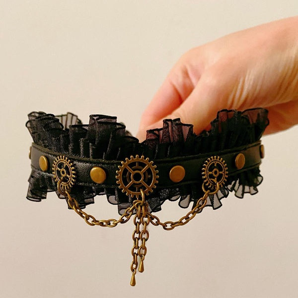 Women Handmade Lolita Retro Necklace Collar Gothic Steampunk Gear Collar Choker Necklace Party Accessories