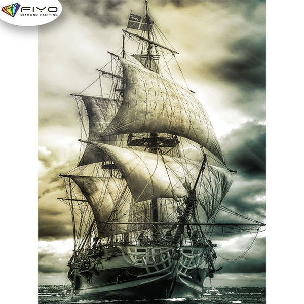 FIYO Galleon Diamond Painting Kits For Adults DIY 5D Diamond Mosaic Diamond Painting Home and Kitchen Fashion Canvas Pictures Wall Decoration Gifts A
