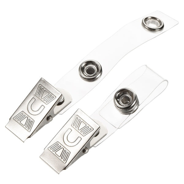 Metal Badge Clips with Clear PVC Straps for ID Cards Holders, Silver Tone Pack of 60