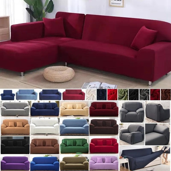 Sofa Cover Solid Color High Elastic Fabric Sofa Cover Anti Fouling Sofa Cover 1, 2, 3 Seat Polyester Spandex Furniture Protection Cover Suitable for