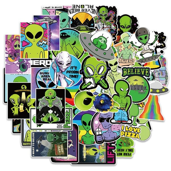 10-25-50PCS Extraterrestrial Being Stickers Cartoon Graffiti Stickers Water Bottle Laptop Phone Bicycle Luggage Case Skateboard Children Adult Sticke