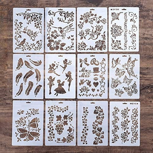 DIY Decorative Stencil Template for Painting on Walls Furniture Crafts, Pack of 12