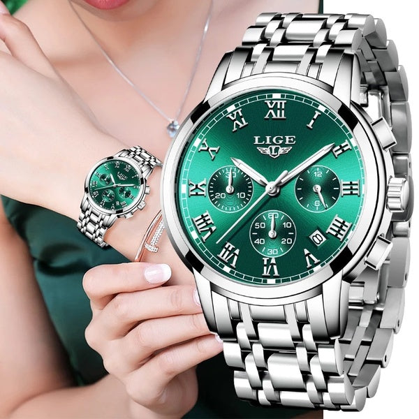 2021 LIGE dames montres haut marque de luxe mode en acier inoxydable montre femmes chronographe Quartz horloge étanche montre-bracelet + boîte