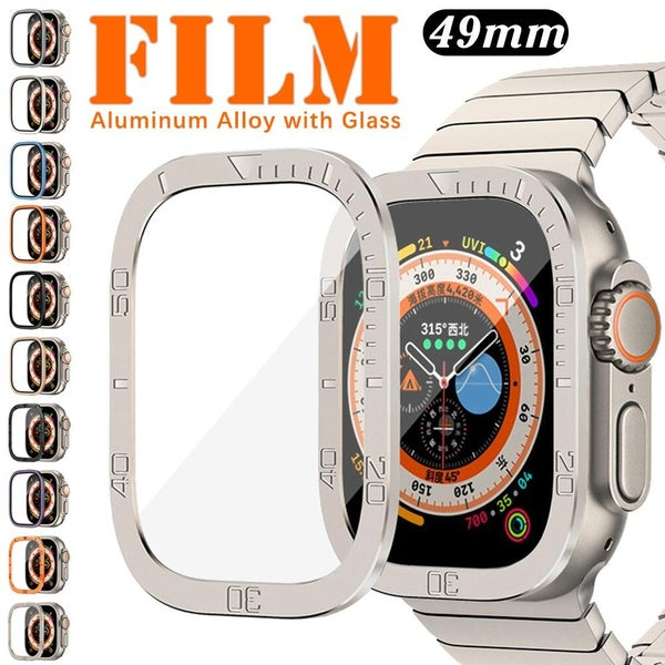 Tempered Glass with Aluminum Alloy Metal Frame for Apple Watch Ultra 2-Ultra 49mm for Iwatch Ultra 2，Screen Protector Frame Bumper Accessories Anti-S