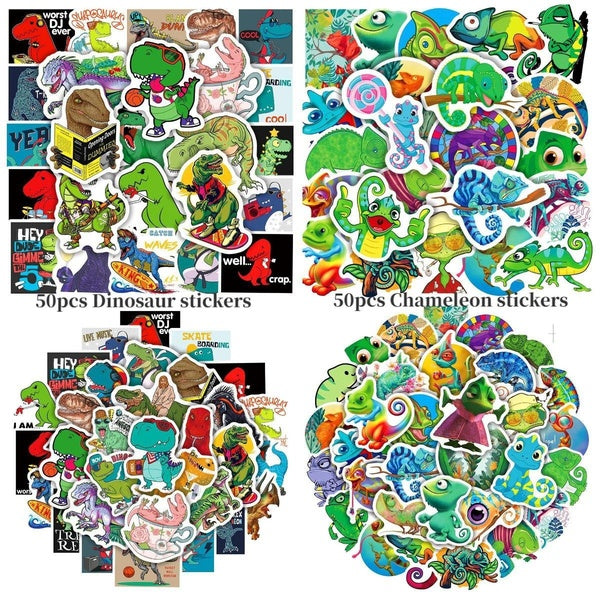 15-50Pcs Personalized Cool Cute Dinosaur Stickers Chameleon Stickers Graffiti Stickers for DIY Luggage Laptop Skateboard Motorcycle Bicycle Stickers