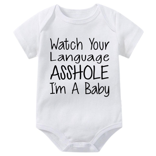 Watch Your Language I'm A Baby Funny Baby Onesies,Toddler Newborn Cute Romper,Novelty Infant One-piece Baby Bodysuit,Kids Short Sleeve Jumpsuit for B