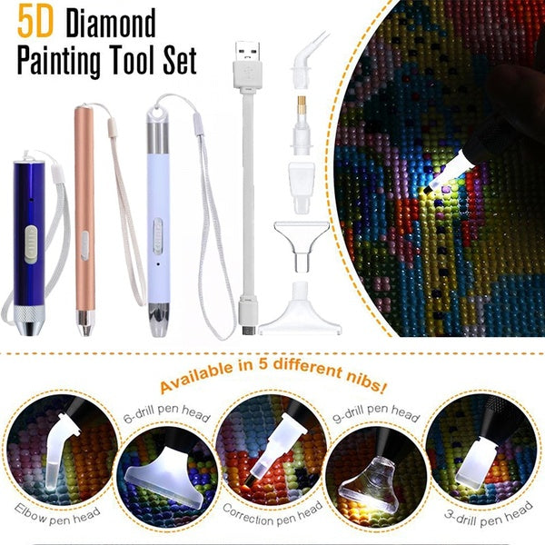 New USB Rechargeable Lighting Point Drill Pen for 5D Diamond Painting DIY Tools Pen Drill Diamond Embroidery LED Drill Pens