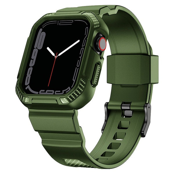 Silicone Sport Carbon Case Strap for Apple Watch Band 45mm 44mm 42mm 41mm 40mm 38mm TPU Screen Protector Bracelet Watchband Cover for iwatch series 3