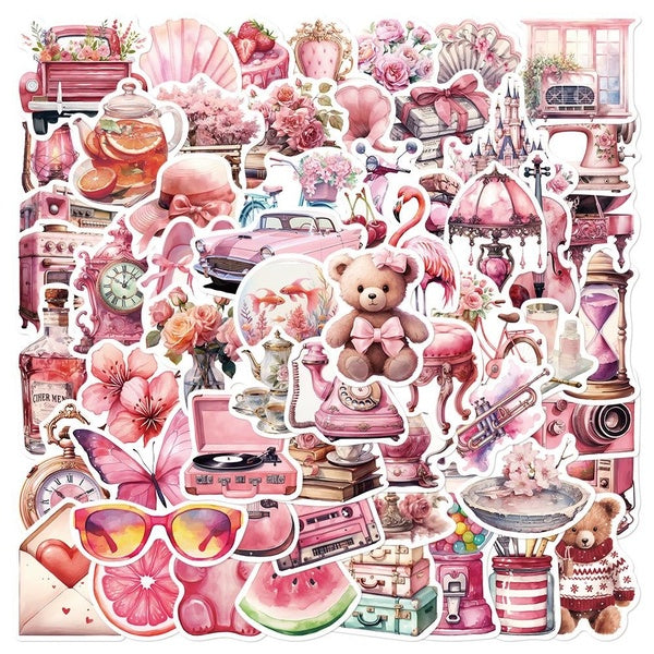 10-60Pcs Pink Holiday Stickers Vintage Pink Graffiti Stickers for DIY Luggage Laptop Skateboard Motorcycle Bicycle Stickers