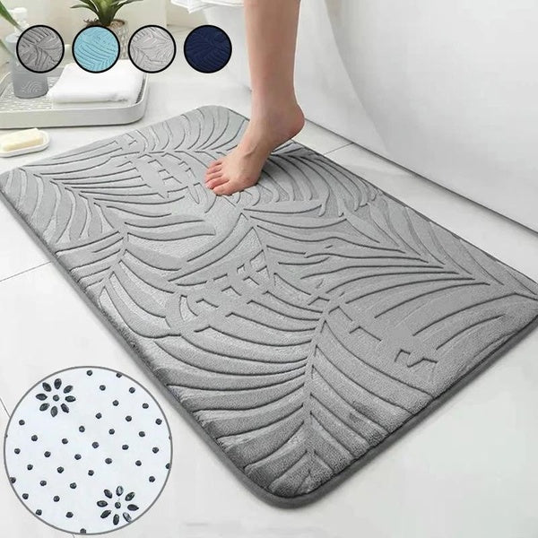 Leaf-Shape Floor Bath Mat Coral Fleece Bathroom Carpet Water Absorption Non-slip Memory Foam Absorbent Washable Rug Toilet Floor Mat