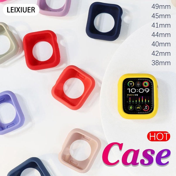 LEIXIUER Soft Silicone Case for Apple Watch Ultra 2-Ultra 49mm 9 8 7 41mm 45mm 44mm 40mm 42mm 38mm Smartwatch Protective TPU Screen Protector Frame B