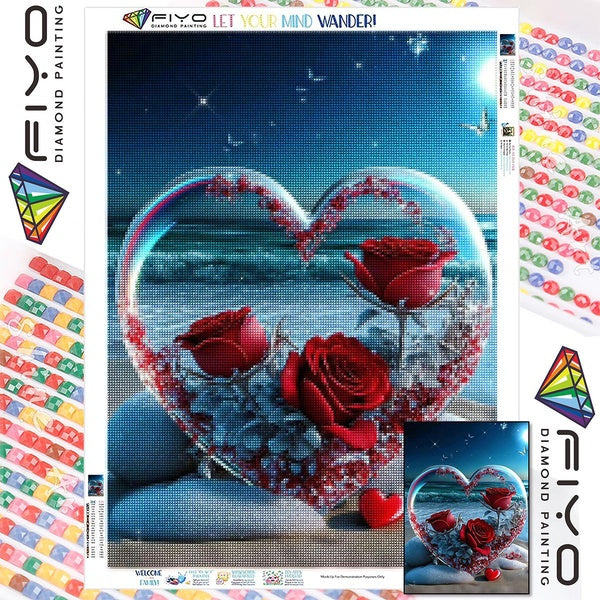 FIYO DIY 5D Roses Diamond Painting Full Drill with Number Kits Home and Kitchen Fashion Mosaic Diamond Painting Canvas Wall Decoration Gift Crafts fo