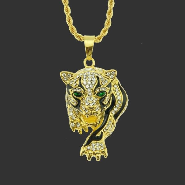 New Trendy Animal Tiger Shape Pendant Necklace Men's Necklace Fashion Bohemian Crystal Inlaid Pendant Accessories Party Jewelry Matron Inn