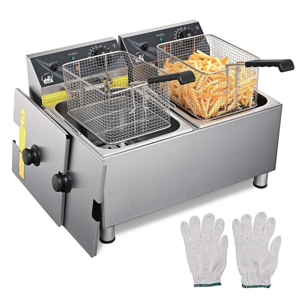 WeChef Commercial Deep Fryer 12L Single Tank -24L Dual Tank Electric Deep Fryers with Basket Stainless Steel Electric Countertop Fryer for Restaurant