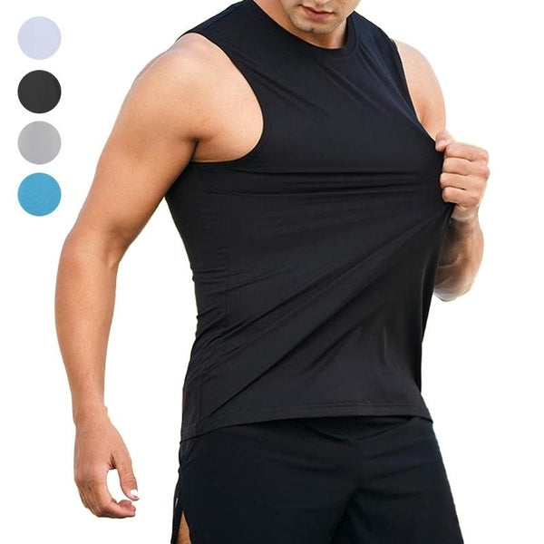 T-Shirt débardeur extensible pour hommes, tendance d'été, pull à col rond, chemise de sport, haut de Fitness, gilet sans manches, séchage rapide