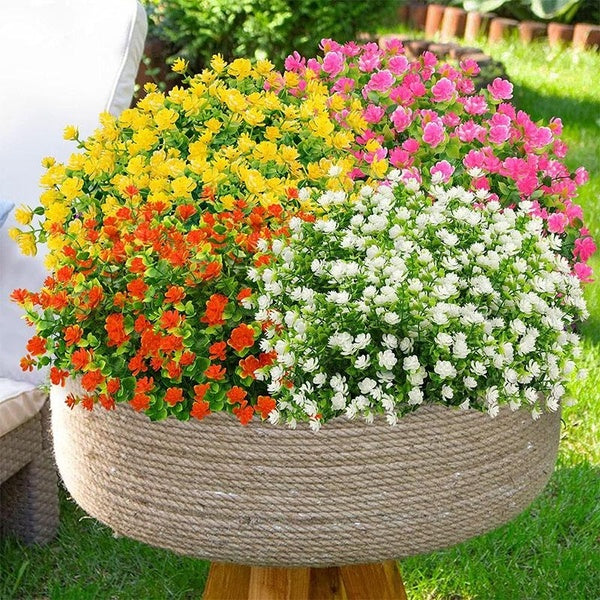 1-6 pcs Outdoor Artificial Fake Flowers Eucalyptus UV Resistant No Fade Boxwood Faux Plastic Plants for Garden Patio Porch Window Box Home Wedding Fa