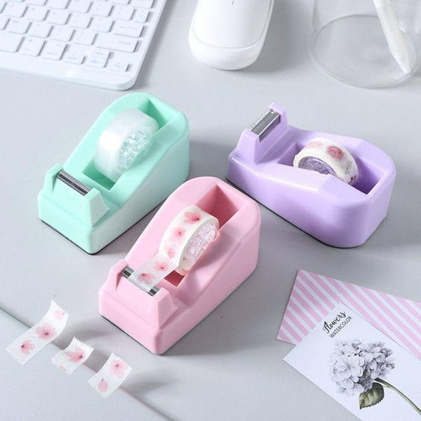 Mini Students Gift Macaron Color Convenient Plastic Tape Cutter Tape Dispenser Desktop Tape Holder