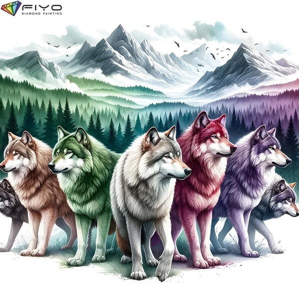 FIYO DIY 5D Wolf Diamond Painting Kit for Adults, Full Drill Diamond Painting, Diamond Art Canvas Crafts Cross Stitch Crystal Embroidery Home Wall De