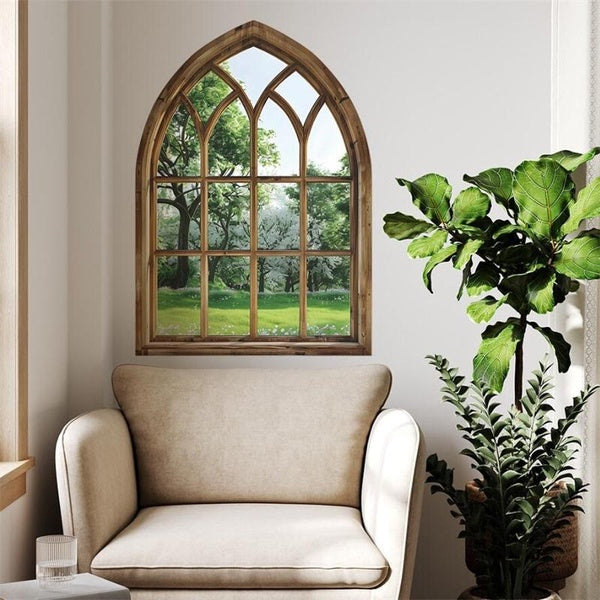 2pcs-set Faux Window Plants Pattern PVC Stickers for Wall Decor