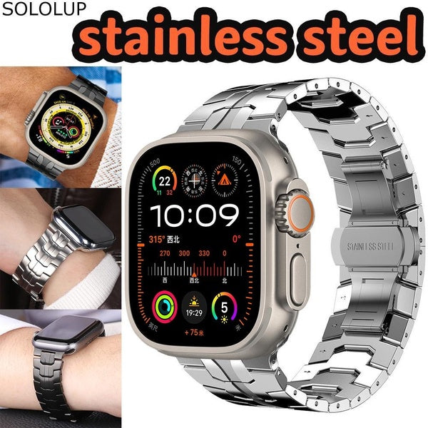 SOLOLUP Luxury Tire Pattern Metal Strap for Smart Watch Ultra-Ultra 2 Bands 49mm Series 10 46mm 42mm 9 8 7 45mm 41mm 44mm 42mm 40mm 38mm Men Stainles