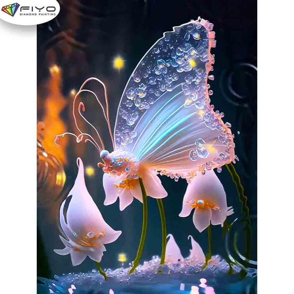 FIYO White Butterfly Diamond Painting Kits For Adults DIY 5D Diamond Mosaic Diamond Painting Home and Kitchen Fashion Canvas Pictures Wall Decoration