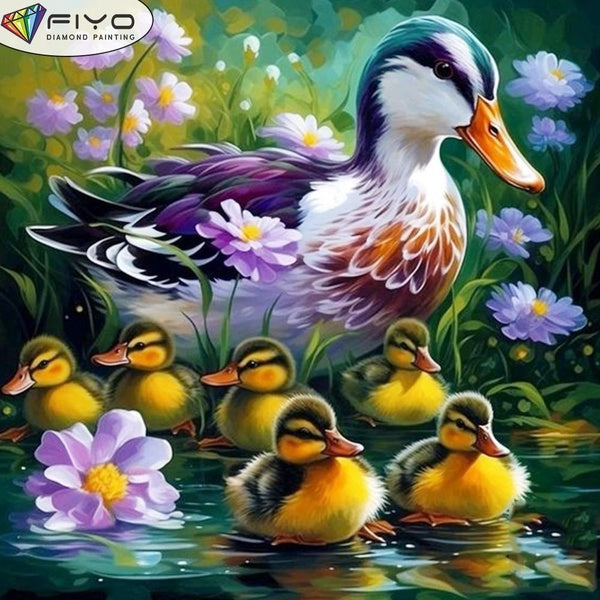 FIYO DIY 5D Duck Diamond Painting Full Drill with Number Kits Home and Kitchen Fashion Mosaic Diamond Painting Canvas Wall Decoration Gift Crafts for