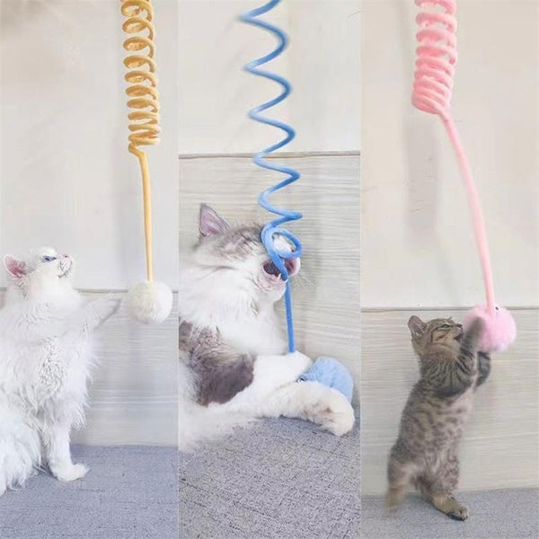 Interactive Cat Toys Funny Cat Stick Spring Rope Ball Plush Toy Interactive Play Training Toys Pet Toy for Cats Supplies Pet Toy Accessories
