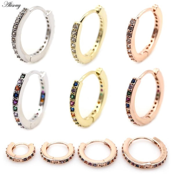 Alisouy 2 pièces cuivre laiton CZ cristal Zircon Huggies petit cercle oreille cerceau boucles d'oreilles Tragus Cartilage Daith corps Piercing bijoux