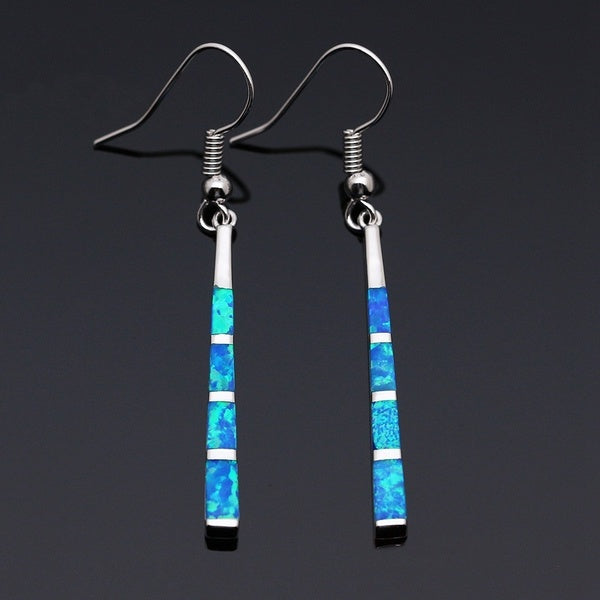 NEW Baseball Bat Blue Fire Opal Long Dangle Earrings For Women 925 Sterling Silver Filled Birthstone Drop Earrings