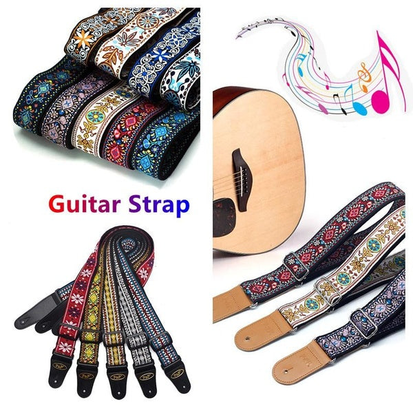 Guitar Strap Traditional Embroidery Leather Head Adjustable Shoulder Strap for Guitar Electric Guitar Bass Guitar Parts Accessories Matron Inn
