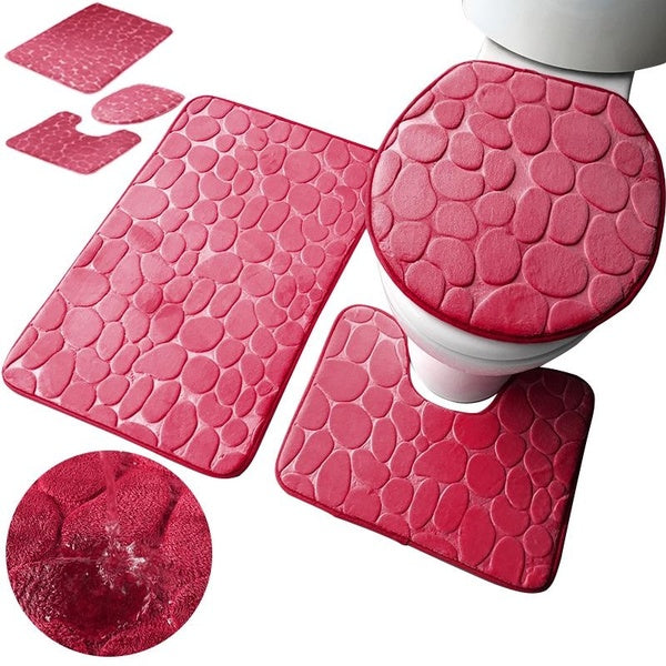 Bathroom Bath Mat Set Soft Non Slip Cobblestone Mat Bathroom Rug Absorbent Shower Carpets Toilet Lid Cover Floor(1-2-3Pcs-Set)