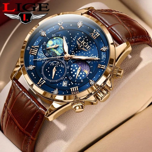 Nouveau LIGE montres hommes haut marque de luxe décontracté en cuir Quartz montre pour hommes affaires horloge mâle sport étanche Date chronographe
