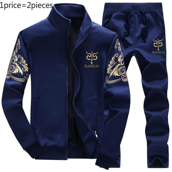 1Set(Sweatshirt+Sweatpants) Men's Causal Velvet Thicken Tracksuit Students Oversized Baseball Jacket Suits