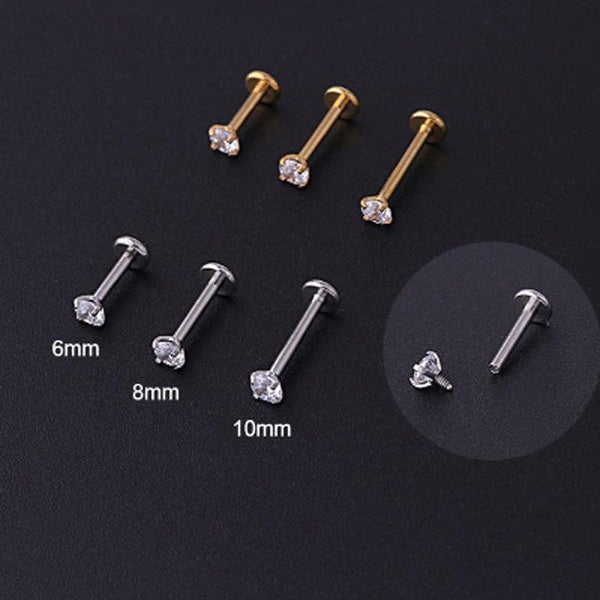 1 Pcs Exquis Zircone Cubique Anneau À Lèvres Femmes Hommes Labret Piercing Goujon À Filetage Interne Prong Titane Acier Punk Gothique Cartilage Tragu