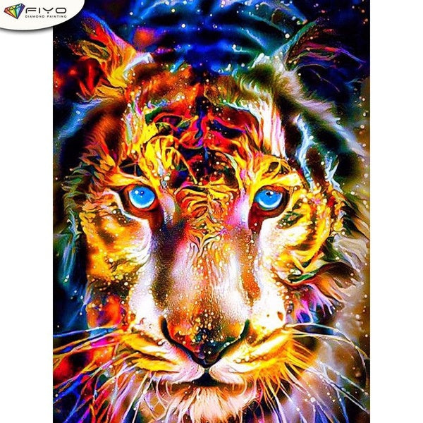 FIYO DIY 5D Tiger Diamond Painting Full Drill with Number Kits Home and Kitchen Fashion Cross Stitch Embroidery Paintings Canvas Pictures Wall Decora