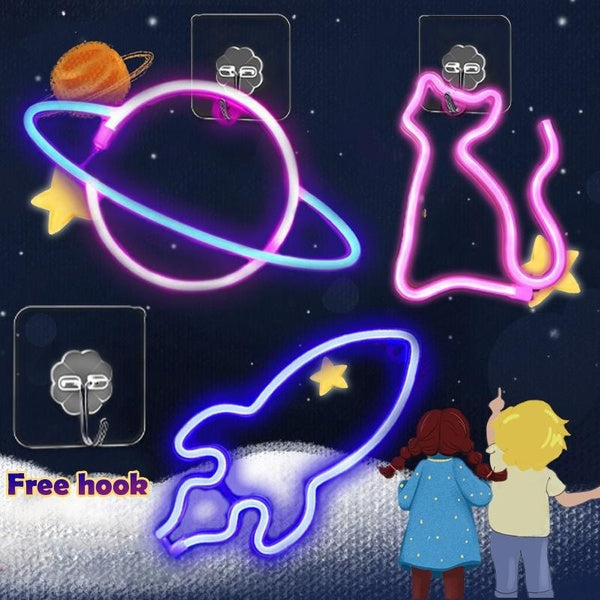 Enseigne au néon Planet and Alien Led Neon Light Neon Lights Sign for Wall Decor USB-Battery Powered Led Neon Signs for Bedroom Kids Room Wedding Par