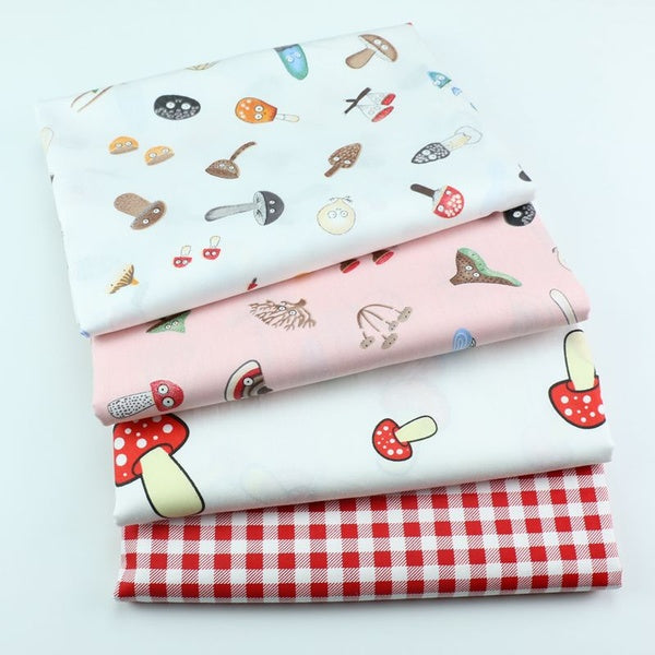 4 pièces-lot dessin animé petit champignon rouge treillis imprimé tissu coton sergé tissu bricolage fait à la main Tissu gros quart bundles de courte