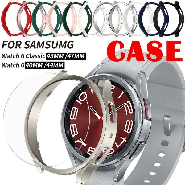 LEIXIUER Tempered Glass+ Pc Case for Samsung Galaxy Watch 6 40mm 44mm Screen Protector Film Accessories Frame Protective Cover Bumper for Galaxy Watc
