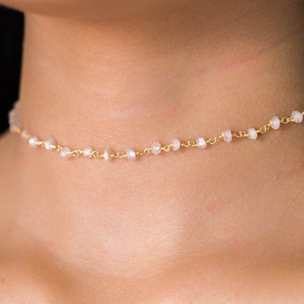 Dainty Moonstone Choker Necklace - Moonstone Necklace - Moonstone Rosary Choker - Gemstone Choker - Beaded Necklace - Bohemian Choker