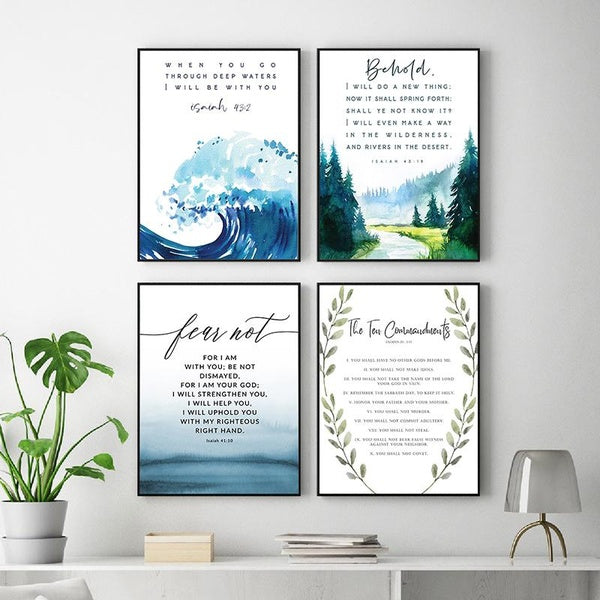 Bible Verse Isaiah 41:10 Fear Not Quote Canvas Painting Print Christian Wall Decorative Picture Blue Scripture Poster Home Decor No Frame