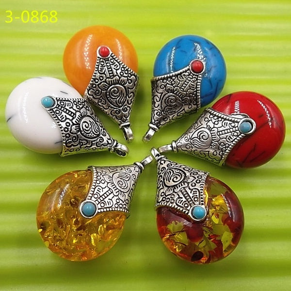 Wholesale Lots Mixed 20pcs Vintage Silver Plated Imitation Stone Wax Pendant Jewelry Accessories Matron Inn