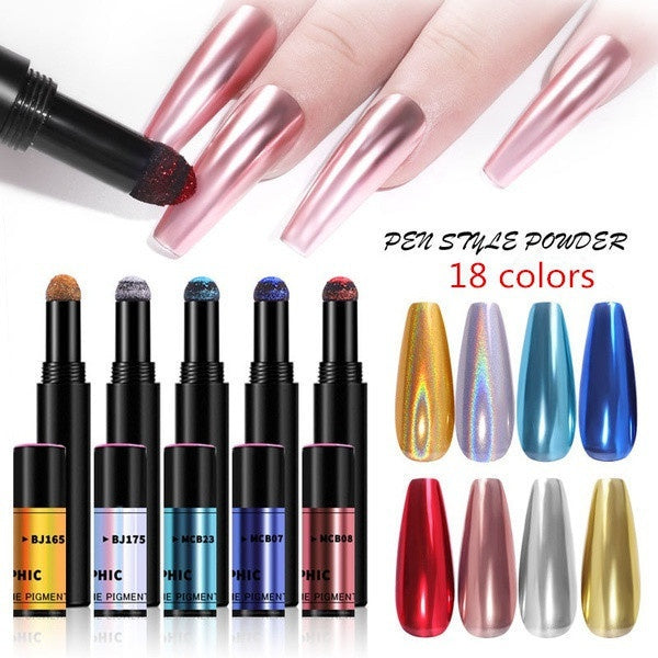 18 Colors Air Cushion Magic Powder Pen Nail Art High Quality Mirror Effect Nail Makeup Fast Design Powder Easy To Color