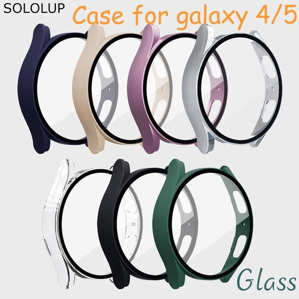 SOLOLUP Hard Cover Accessories Tempered Glass Film with PC Case for Samsung Galaxy Watch 4 5 Bluetooth 44mm 40mm Watch 5 LTE 44mm 5 Pro 45mm, All-aro Matron Inn